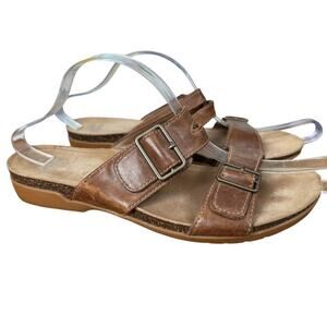 Dansko Rosie Leather Cork Brown Slides Sandals Slip On Comfort Shoes sz 40 / 10